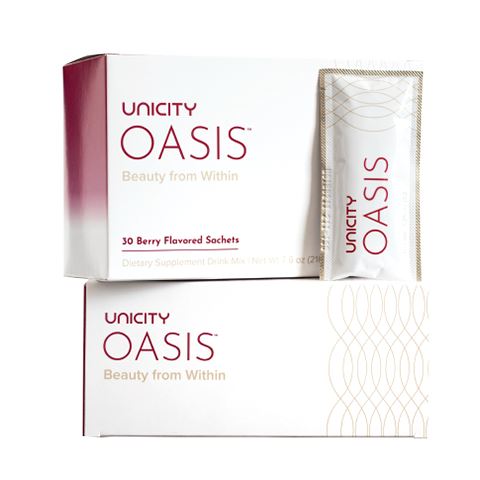 UNICITY OASIS EU Verpackung mit einer Portion als Tütchen sichtbar