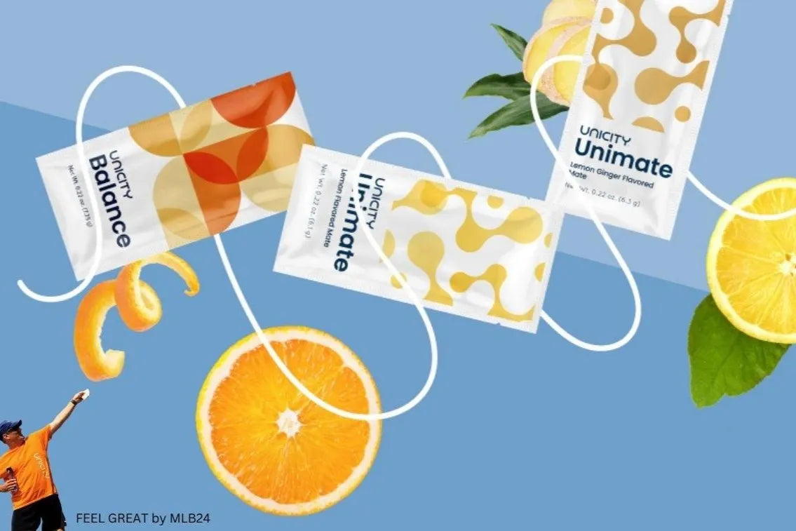 Ein motivierter Mensch genießt das Unicity Feel Great System mit Unimate und Balance für Energie und Wohlbefinden